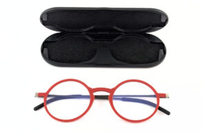 Compacte platte leesbril met magnetisch etui - Mat Rood - Rond