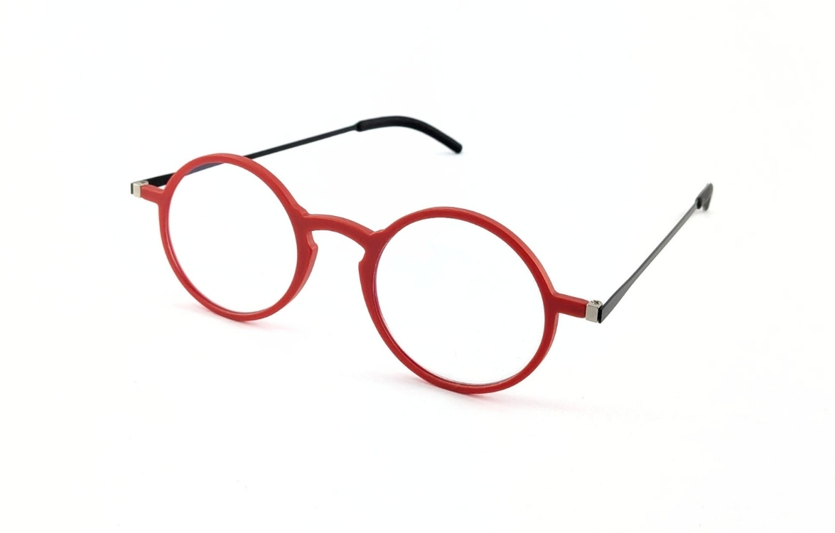 Compacte platte leesbril met magnetisch etui - Mat Rood - Rond - Afbeelding 3